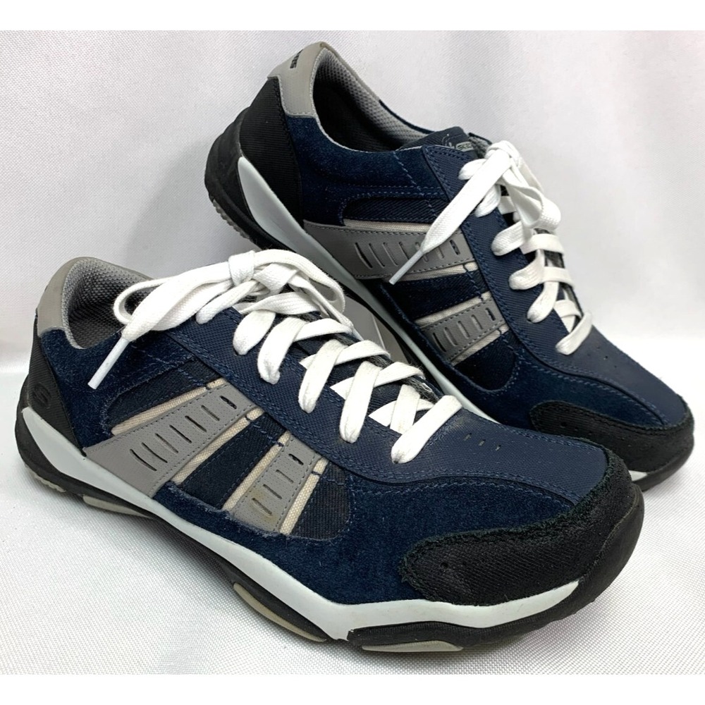 Skechers Men's Larson Sotes Navy Gray Canvas Suede Size 9 Sneakers Shoes
